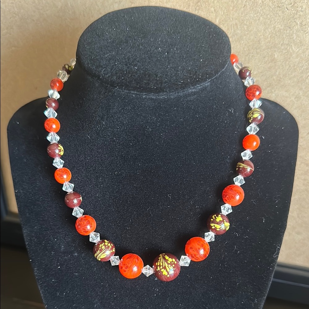 Vintage Orange and Brown Necklace with Yellow Accents